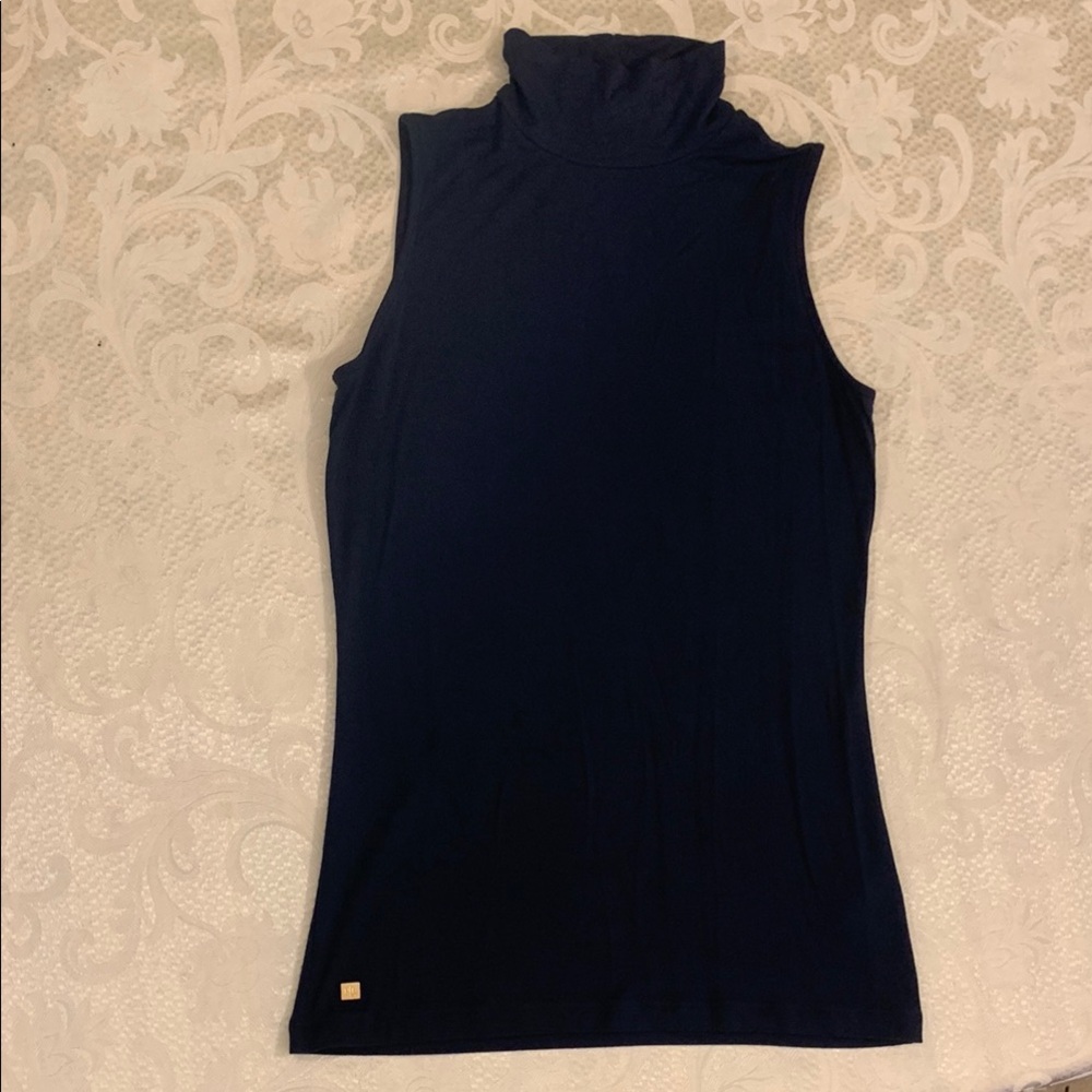 Ralph Lauren Blue Fitted Sleeveless Turtleneck